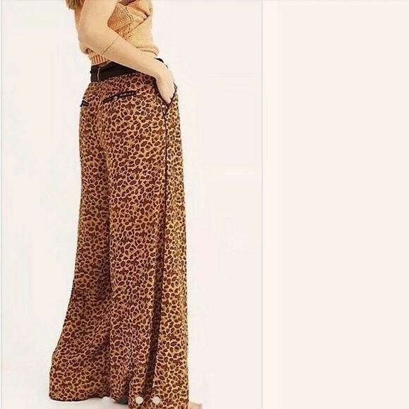 Free People Bennie Wide Legged Animal Print Flowing High Waisted Belted Pants - Picture 6 of 16